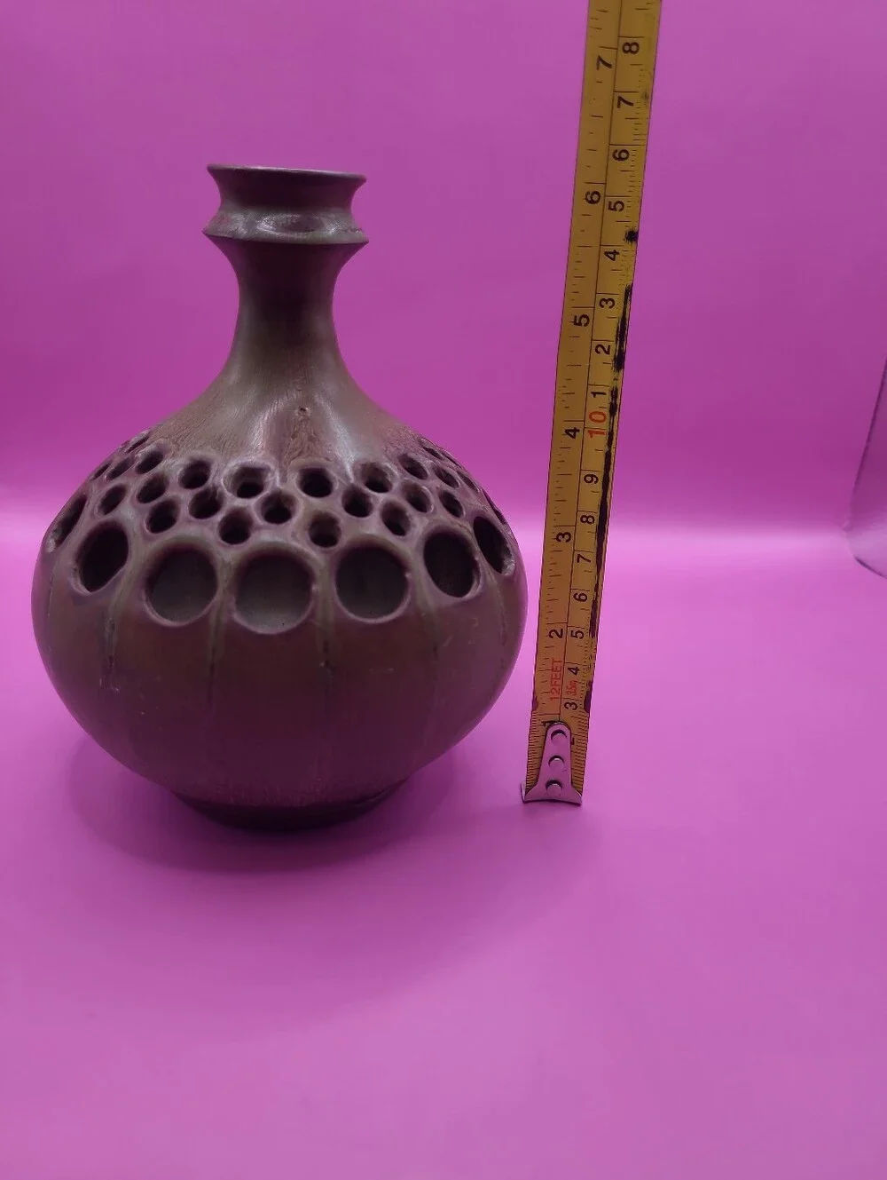 MCM‎ Brutalist Pierced Ceramic Vase Holepot Luminaria Studio Pottery Signed Rare